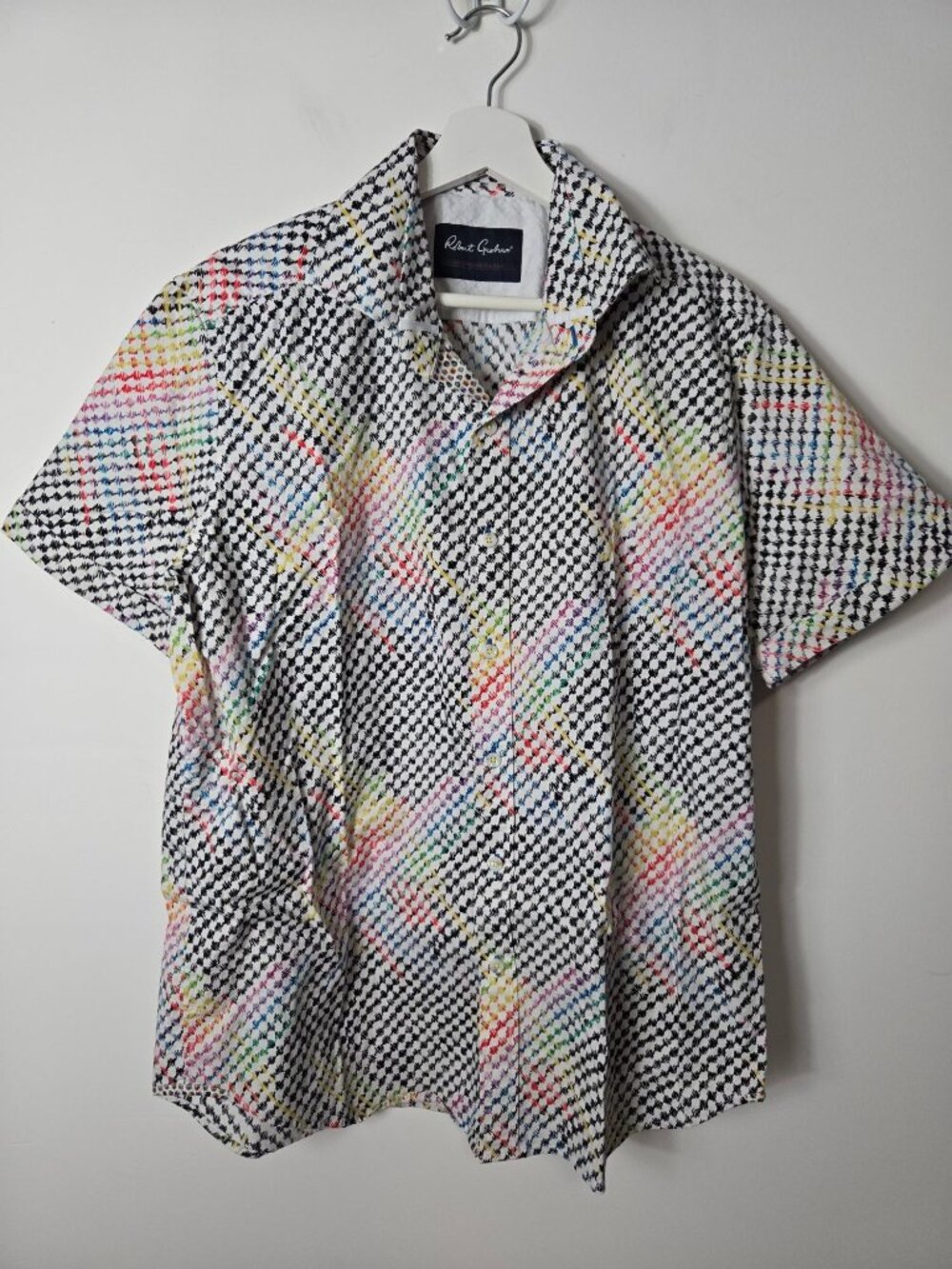 Robert Grahem Short Sleeve Vibrant Scribble Houndstooth Size XL Button-Up Shirt
